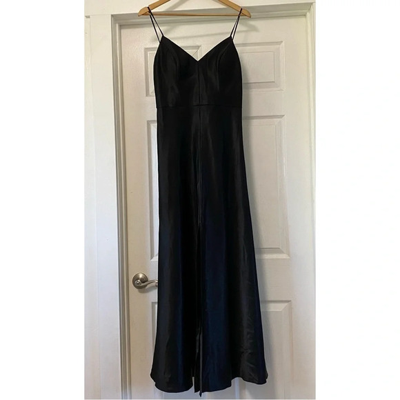 Jenny Yoo Black Satin Dina Dress - Picture 3 of 8